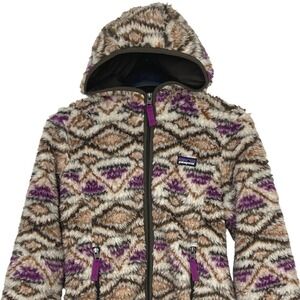 Patagonia Los Gatos Hooded Fleece Jacket Fuzzy High Pile Womens S Purple Aztec